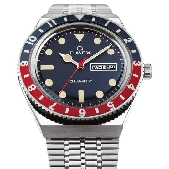 Timex Q 1979 Reissue 38mm Silver Navy Red